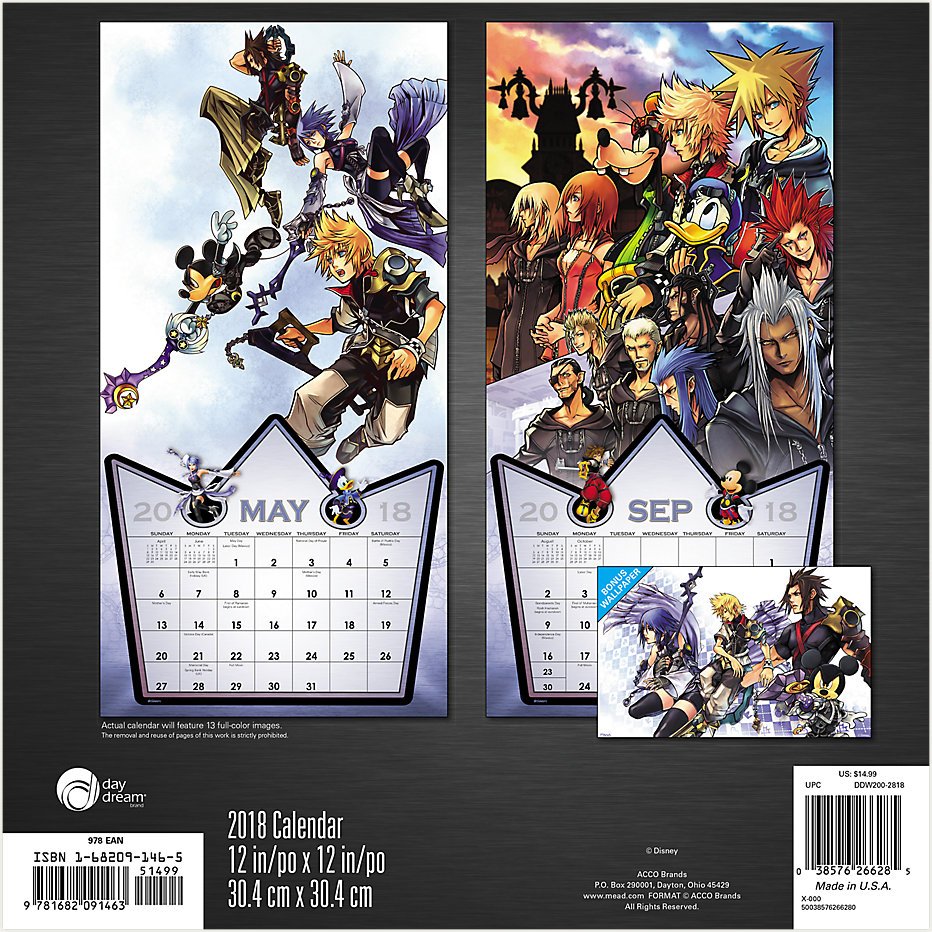 Keep track of your days with this 2018 Kingdom Hearts wall calendar